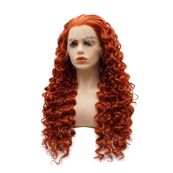 Synthetic Lace Front Wig Curly Long 26inch Red and Blonde Mix - Picture 3 of 5